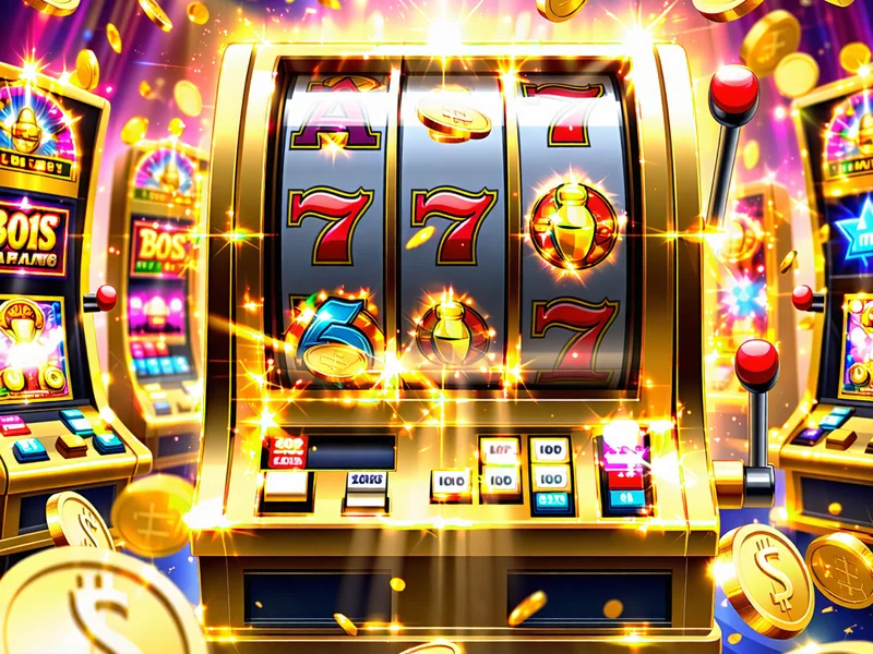 Hình ảnh hoàn trả trò chơi điện tử M88 với các máy slot và biểu tượng tiền vàng