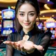 Hình ảnh cận cảnh người chia bài trực tiếp M88 đang tương tác với người chơi