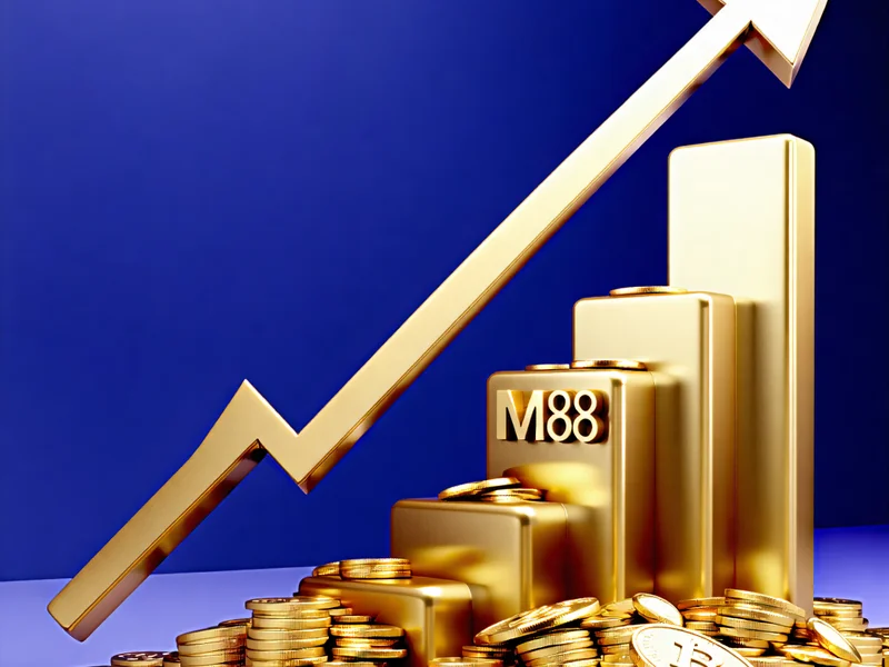 Hình ảnh biểu đồ hoa hồng tăng trưởng với các đồng tiền vàng và logo M88